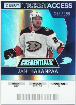 2020-21 UD Credentials Debut Ticket Access Jani Hakanpaa /999 č. 87
