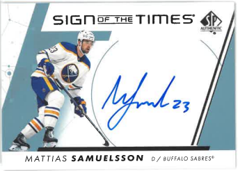 2022-23 UD SP Authentic Sign Of The Times Mattias Samuelsson č. SOTT-SA