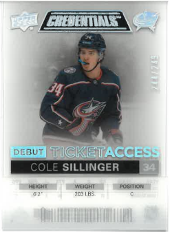 2021-22 UD Credentials Debut Ticket Access Acetate Cole Sillinger /249 č. DTA-CS