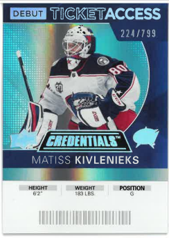 2020-21 UD Credentials Debut Ticket Access Matiass Kivlenieks /799 č. 107