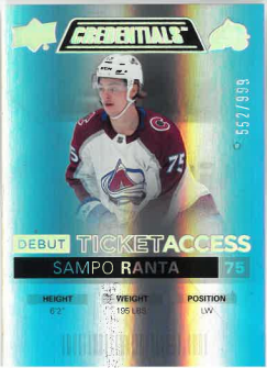 2021-22 UD Credentials Debut Ticket Access Sampo Ranta /999 č. 98