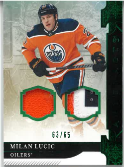 2019-20 UD Artifacts Emerald Material Patch Milan Lucic /65 č. 95