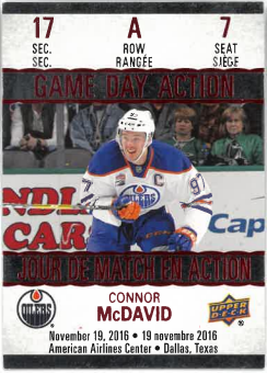 2018-19 UD Tim Hortons Game Day Action Connoc McDavid č. GDA-7