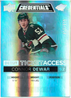 2021-22 UD Credentials Debut Ticket Acces Connor Dewar /999 č. 77