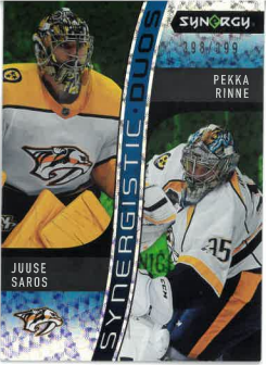 2023-24 UD Synergy Juuse Saros Pekka Rinne Synergistic Duos /399 č. SD-12