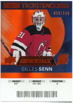 2020-21 UD Credentials Debut Ticket Access Gilles Senn /149 č. 57