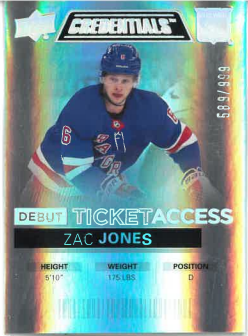 2021-22 UD Credentials Debut Ticket Access Zac Jones /999 č. 96