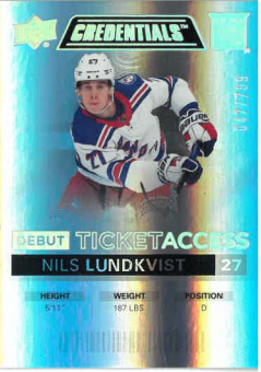 2021-22 UD Credentials Debut Ticket Access Nils Lundkvist /999 č. 132