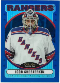 2021-22 UD O-Pee-Chee Platinum Retro Blue Rainbow Igor Shesterkin /199 č. R-12