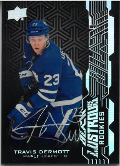 2018-19 UD Black Lustrous Rookies Auto Travis Dermott č. LR-TD