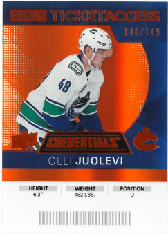 2020-21 UD Credentials Debut Ticket Access Orange Olli Juolevi /149 č. 115