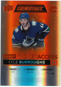 2021-22 UD Credentials Debut Ticket Access Orange Kyle Burroughs /149 č. 87