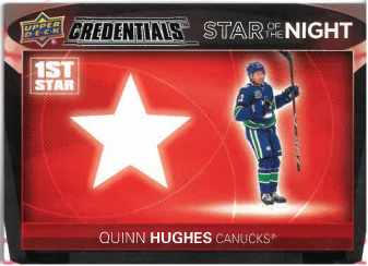 2021-22 UD Credentials Star Of The Night Quinn Hughes č. 1S-8