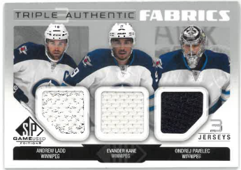 2014-15 UD SP Game Used Triple Authentic Fabrics O. Pavelec/E. Kane/A. Laad č. AF3-JETS