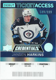 2020-21 UD Credentials Debut Ticket Access Jansen Harkins /999 č. 77